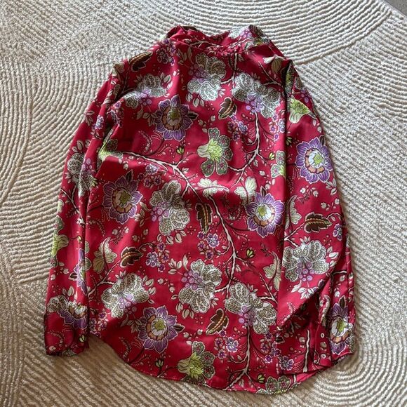 Zara Red Floral Button Down Shirt - Picture 5 of 7